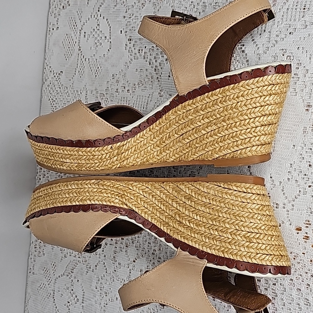 Eric Michael handmade in Spain leather ankle strap espadrille wedges sz 8 - Picture 9 of 10